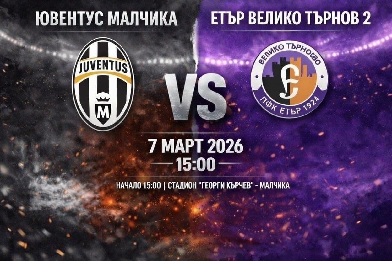 Ювентус (Малчика) започва пролетта срещу Етър II Ювентус (Малчика) ще изиграе първия си шампионатен мач за тази година утре, 7-ми март. Тимът посреща Етър II (Велико Търново) в първия кръг от пролетния полусезон на Северозападната Трета лига. Двубоят на стадион "Георги Кърчев" е насрочен за 15:00 часа. В навечерието на подновяването на първенството съставът беше подсилен с четирима нови играчи: Стефан Недялков, Иван Филипов, Костадин Малинов и Димитър Стефанов. Стефан Недялков е външен халф и се завръща в България след период в по-ниските дивизии на Германия. Той няма да играе срещу "виолетовите", но ще бъде на разположение за втория мач на "бяло-черните". През сезон 2023/24 последно носеше екипа на Павликени. Иван Филипов е вътрешен полузащитник и е брат на бившия бранител на Славия и Ботев (Пловдив) Филип Филипов. Костадин Малинов, също действащ на вътрешна полузащитна позиция и брат на бившия национал Кристиян Малинов, впечатлява с физика и борбеност. Това не е първият му престой в екипа на Ювентус (Малчика). Димитър Стефанов ще заеме вратарския пост. На едва 21 години той вече има солиден опит — играч е бил в Спартак (Плевен), за който има и 4 мача във Втора лига, както и в Левски 2007, Партизан (Червен бряг) и ФК Ловеч, за който изигра 4 срещи през есенния полусезон.