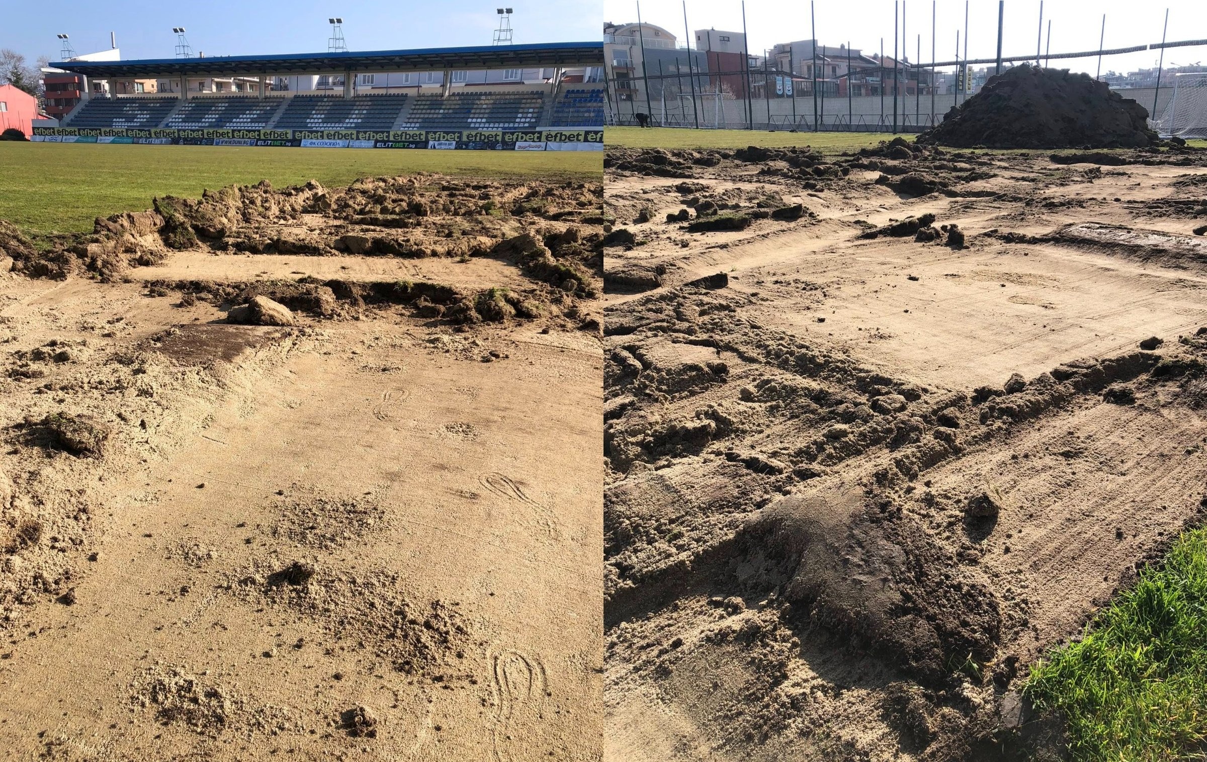 Започна ремонтът на „Арена Созопол“ Днес стартираха строителни дейности на „Арена Созопол“. Машини вече работят на обекта, като е предвиден основен ремонт на тревната настилка на основния терен и на помощните терени, монтиране на нова входна врата, подмяна и ремонт на осветителните стълбове, както и изграждане на нова поливна система. ФК Созопол ще домакинства временно в Царево на „Градски стадион Царево“. Първият домакински мач в Царево е на 28 март срещу Розова долина (Казанлък), а сега в събота (21 март) отборът гостува на Атлетик (Куклен).