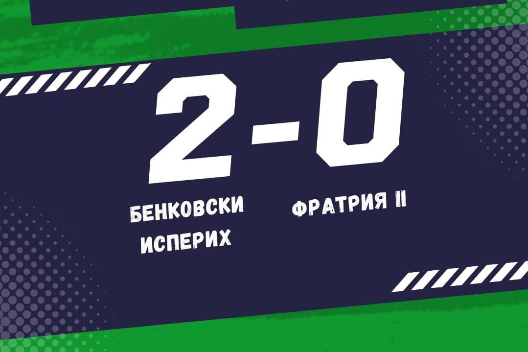 Бенковски (Исперих) победи дублиращия отбор на Фратрия с 2:0 Бенковски (Исперих) спечели с 2:0 срещу дублиращия отбор на Фратрия в мач от 24 кръг на Североизточната Трета лига. Така тимът се върна на победния път след равенството 1:1 в предишния кръг при гостуването на Рилци (Добрич). Пролетната серия на отбора продължава — четири победи и едно равенство в петте изиграни срещи. На почивката резултатът в Исперих бе 0:0, но след тактически корекции от второто полувреме домакините показаха съвсем различно лице. Лъчезар Йорданов откри в 71-ата минута, а крайното 2:0 оформи Александър Йорданов, който влезе от резервната скамейка. Следващият мач на Бенковски (Исперих) е гостуване на лидера Черноморец (Балчик) на 11 април (събота) от 16:00 часа.