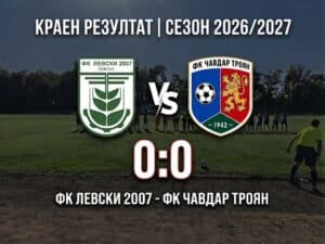 Левски 2007 завърши 0:0 срещу Чавдар (Троян) в трети кръг Левски 2007 направи равенство 0:0 с Чавдар (Троян) в домакински мач от третия кръг на Северозападната Трета лига. Гостите изненадаха като бяха по-раздвижения и по-активен отбор през целия двубой. За Левски Стефан Христов имаше два добри шанса — ситуации, които при майстор като него обикновено завършват с гол, но този път не се реализираха. Първият удар към вратата на гостите дойде едва в 25-ата минута. В 20-ата минута Венцислав Миленов напусна принудително, а още двама от основните играчи липсваха по различни причини. В тактически план тимът на Дочко Дочев показа подобрение и в крайна сметка двата отбора заслужено си поделиха по точка. В четвъртия кръг Левски гостува на Севлиево в събота, 12-ти септември, от 17:00 часа.